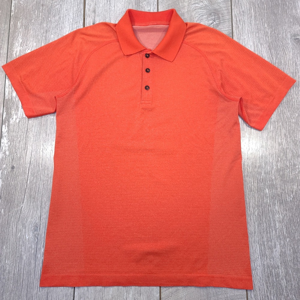 Lululemon Metal Vent Tech Polo Mens Size M Orange Short Sleeve Golf Athletic